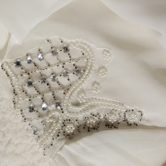 Vintage Victorian Bib Ruffle Beaded Poet Blouse Top Shirt / Sz 6 / Off-white - Picture 15 of 15